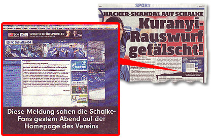 "Diese Meldung sahen Schalke-Fans gestern Abend auf der Homepage des Vereins"