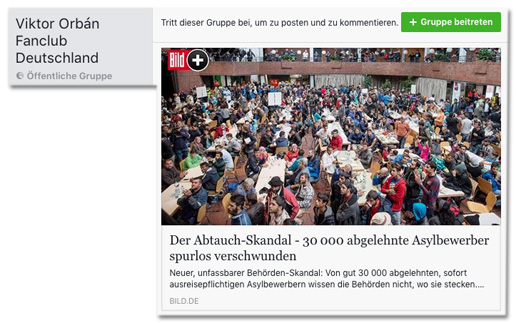 Screenshot Facebook des Postings in der Gruppe Viktor Orban Fanclub Deutschland
