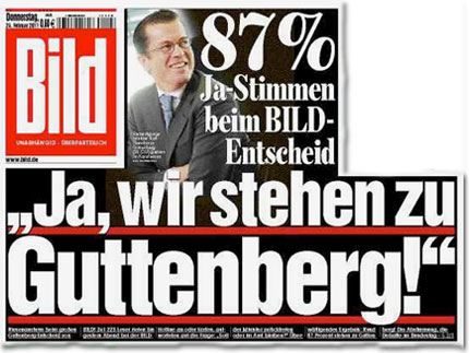 87% Ja-Stimmen beim BILD-Entscheid: "Ja, wir stehen zu Guttenberg!"