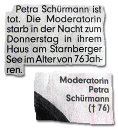 Petra Schürmann ist tot. Die Moderatorin starb in der Nacht zum Donnerstag in ihrem Haus am Starnberger See im Alter von 76 Jahren.