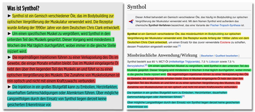 Screenshot Bild.de - Gegenüberstellung des Bild.de-Textes und des Wikipedia-Textes, die zeigt, dass Bild.de abgeschrieben hat