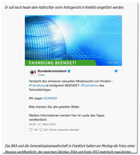 Screenshot des Bild.de-Artikels - Zu sehen ist der eingebettete BKA-Tweet