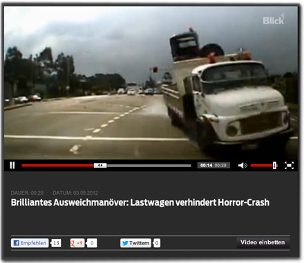 Brilliantes Ausweichmanöver: Lastwagen verhindert Horror-Crash