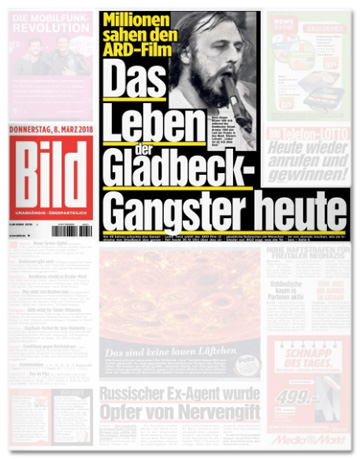 Ausriss Bild-Titelseite - Millionen sahen den ARD-Film - Das Leben der Gladbeck-Gangster heute