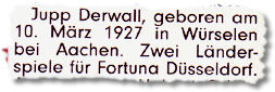 Jupp Derwall, geboren am 10. März 1927 in Würselen bei Aachen. Zwei Länderspiele für Fortuna Düsseldorf.