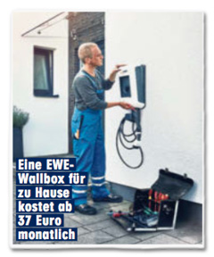 Ausriss Bild-Zeitung - Bildunterschrift: Eine EWE-Wallbox für zu Hause kostet ab 37 Euro monatlich
