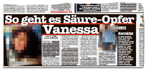 So geht es Säure-Opfer Vanessa [dazu ein Foto des Opfers und ein Foto des Verdächtigen]