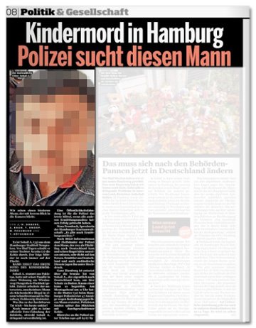 Ausrisse Bild am Sonntag Innenteil - Kindermord in Hamburg - Die Polizei sucht diesen Mann