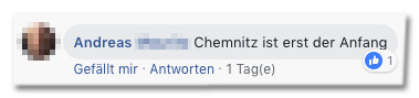 Screenshot eines Facebook-Kommentars - Chemnitz war erst der Anfang
