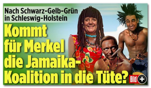 Ausriss Bild.de - Nach Schwarz-Geld-Grün in Schleswig-Holstein - Kommt für Merkel die Jamaika-Koalition in die Tüte?
