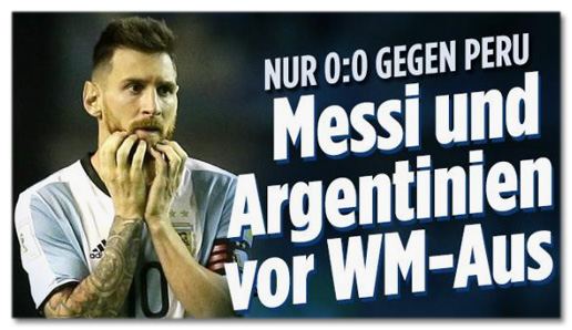 Screenshot Bild.de - Nur null zu null gegen Peru - Messi und Argentinien vor WM-Aus