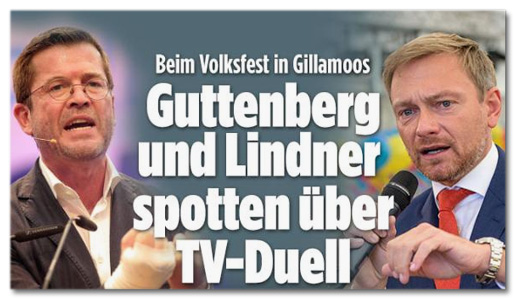 Screenshot Bild.de - Beim Volksfest in Gillamoos - Guttenberg und Lindner spotten über TV-Duell