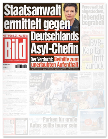 Ausriss Bild-Zeitung - Staatsanwaltschaft ermittelt gegen deutsche Asyl-Chefin