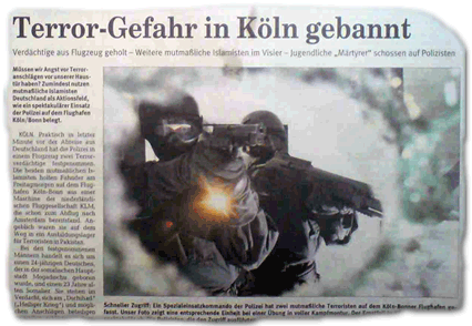 Unser Foto zeigt eine entsprechende Einheit bei einer Übung in voller Kampfmontur. Der Ernstfall in Köln lief nicht ganz so spektakulär ab.