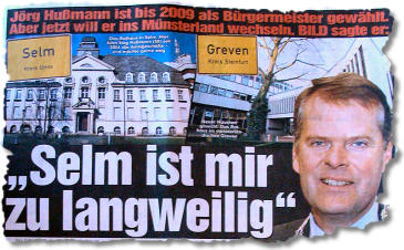 Jörg Hußmann ist bis 2009 als Bürgermeister gewählt. Aber jetzt will er ins Münsterland wechseln. BILD sagte er: "Selm ist mir zu langweilig"