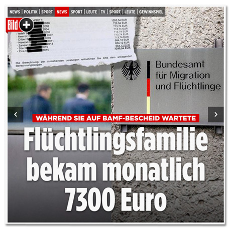 Screenshot Bild.de - Während sie auf Bamf-Bescheid wartete - Flüchtlingsfamilie bekam monatlich 7300 Euro