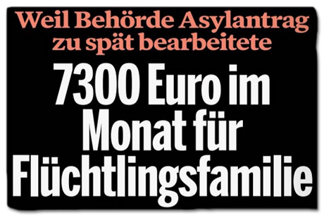 Ausriss Bild am Sonntag - Weil Behörde Asylantrag zu spät bearbeitete - 7300 Euro im Monat für Flüchtlingsfamilie
