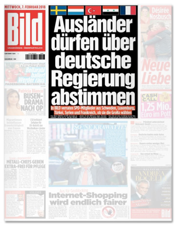 Ausriss Bild-Titelseite - Ausländer dürfen über deutsche Regierung abstimmen