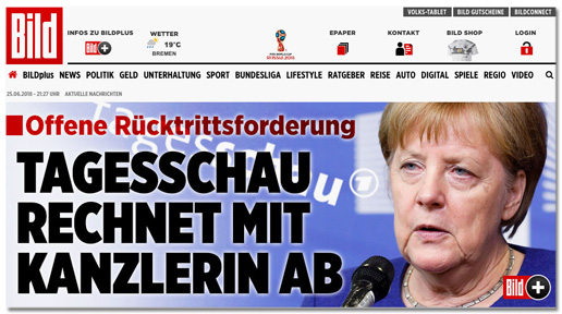 Screenshot Bild.de - Offene Rücktrittsforderung - Tagesschau rechnet mit Kanzlerin ab