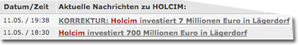 Holcim investiert 700 Millionen Euro in Lägerdorf. KORREKTUR: Holcim investiert 7 Millionen Euro in Lägerdorf