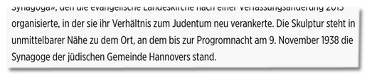 Screenshot Bild.de - Die Skulptur steht in unmittelbarer Nähe zu dem Ort, an dem bis zur Progromnacht am 9. November 1938 die Synagoge der jüdischen Gemeinde Hannovers stand.