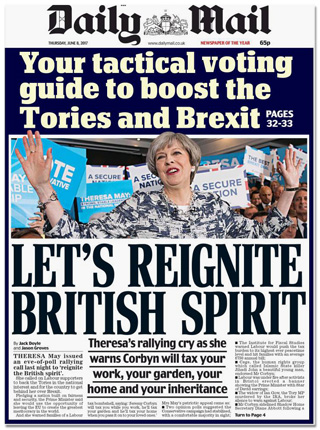 Titelseite Daily Mail - Your tactical voting guide to boost the Tories an Brexit - Let's reignite British spirit