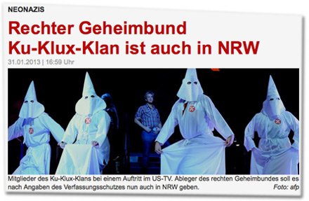 Rechter Geheimbund Ku-Klux-Klan ist auch in NRW: Mitglieder des Ku-Klux-Klans bei einem Auftritt im US-TV. Ableger des rechten Geheimbundes soll es nach Angaben des Verfassungsschutzes nun auch in NRW geben.